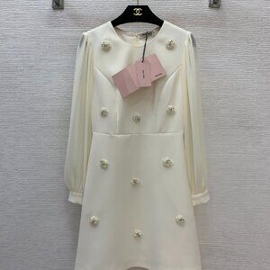 Miu Miu long-sleeved dress with rhinestone and beading